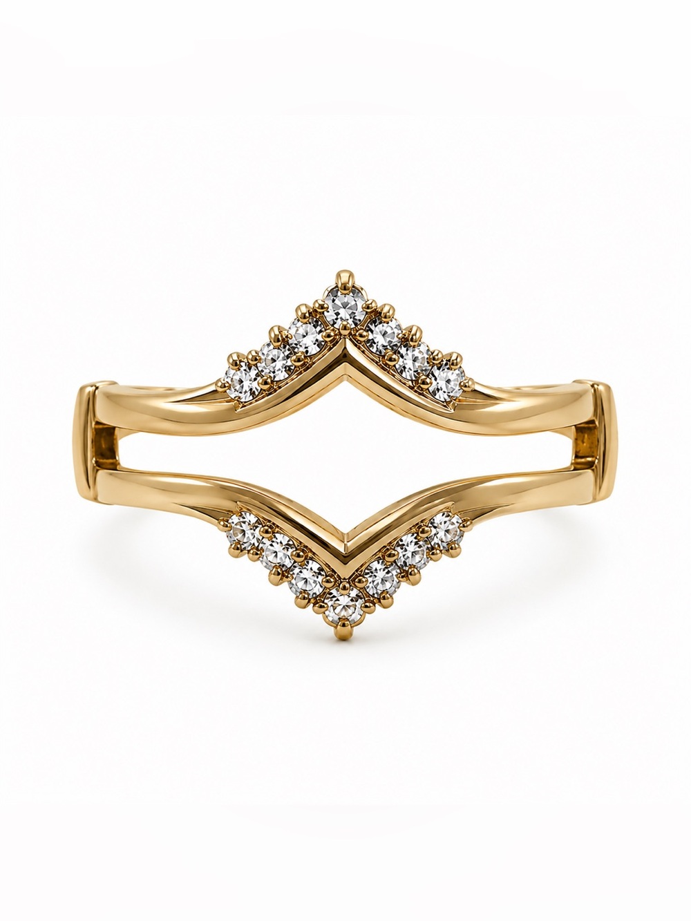 14K Solid Gold Natural Diamond Chevron Ring Enhancer / Wrap Guard, Size 6.5